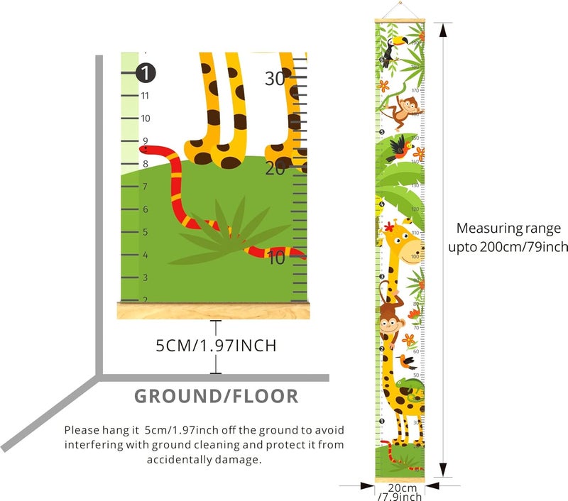 Home Evolution Kids Growth Chart Height Measuring Chart, Jungle Animal Canvas Wall Hanging Rulers for Baby Children Girls Bedroom Decor - Image 4